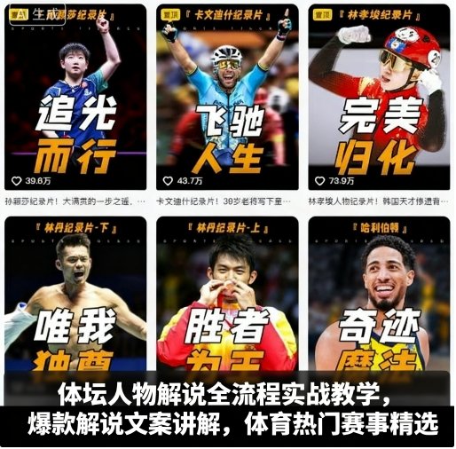 体坛人物解说全流程实战教学，爆款解说文案讲解，体育热门赛事精选-自媒小站网创副业站