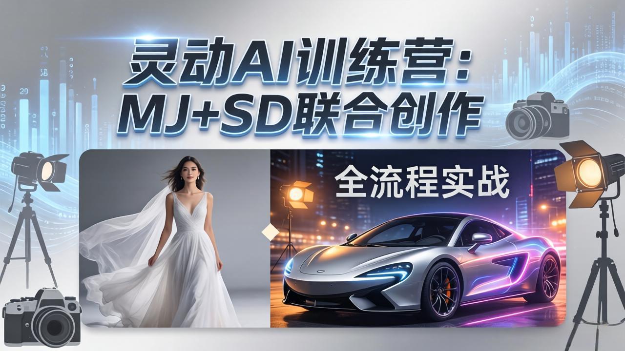 灵动AI训练营-3.0课程：MJ+SD联合创作，从婚纱大片到汽车广告，摄影后期全流程实战-自媒小站网创副业站
