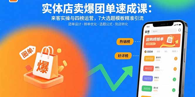 实体店卖爆团单速成课：来客实操与四榜运营，7大选题模板精准引流-自媒小站网创副业站