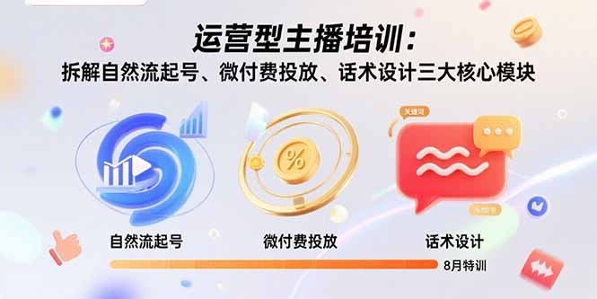 运营型主播培训：拆解自然流起号、微付费投放、话术设计三大核心模块-8月-自媒小站网创副业站