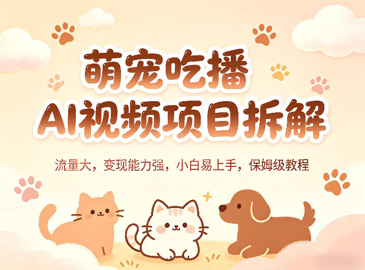萌宠吃播AI视频项目拆解，流量大，变现能力强，小白易上手，保姆级教程-自媒小站网创副业站