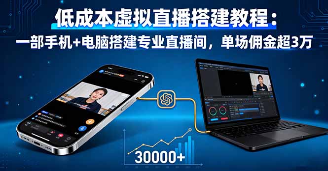低成本虚拟直播搭建教程：一部手机+电脑搭建专业直播间，单场佣金超3万-自媒小站网创副业站