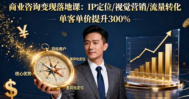 商业咨询变现落地课：IP定位/视觉营销/流量转化，单客单价提升300%-自媒小站网创副业站
