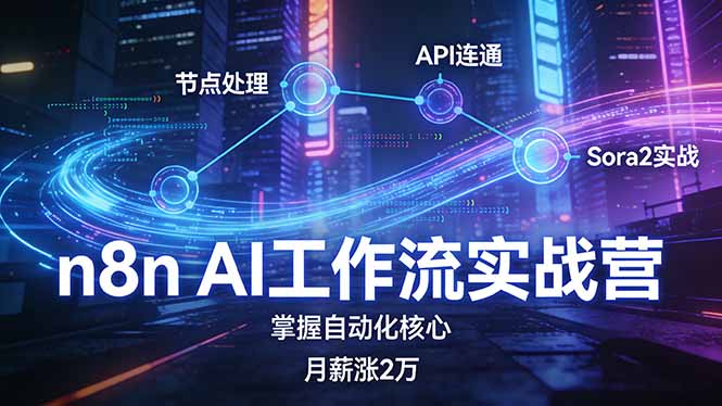 n8n AI工作流实战营，节点处理+API连通+Sora2实战，掌握自动化核心月薪涨2万-自媒小站网创副业站