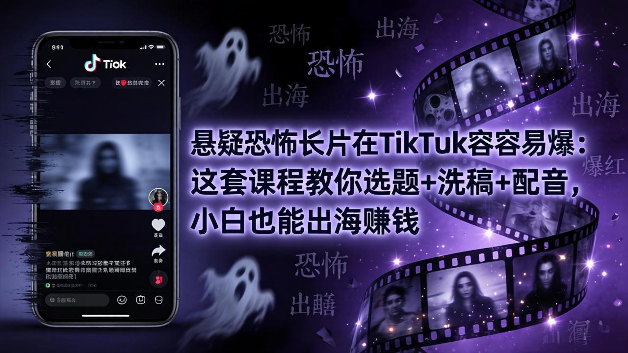 悬疑恐怖长片在TikTok最容易爆：这套课程教你选题+洗稿+配音，小白也能出海赚钱-自媒小站网创副业站