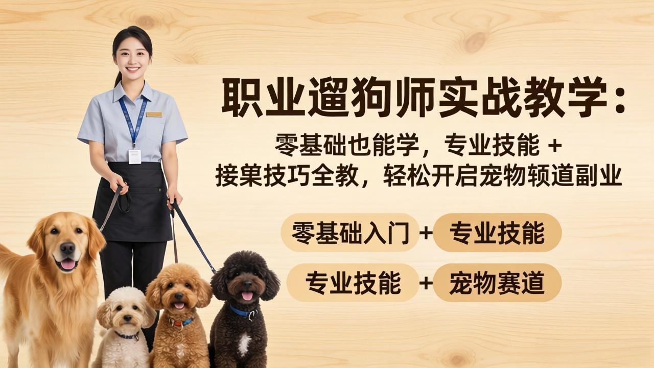 职业遛狗师实战教学：零基础也能学，专业技能 + 接单技巧全教，轻松开启宠物赛道副业-自媒小站网创副业站