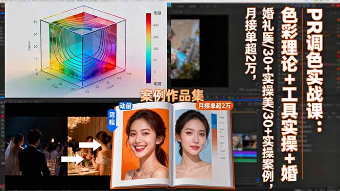 PR调色实战课：色彩理论+工具实操+婚礼医美/30+实操案例，月接单超2万-自媒小站网创副业站