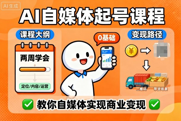 AI自媒体起号课程，0基础小白两周学会，教你自媒体实现商业变现-自媒小站网创副业站