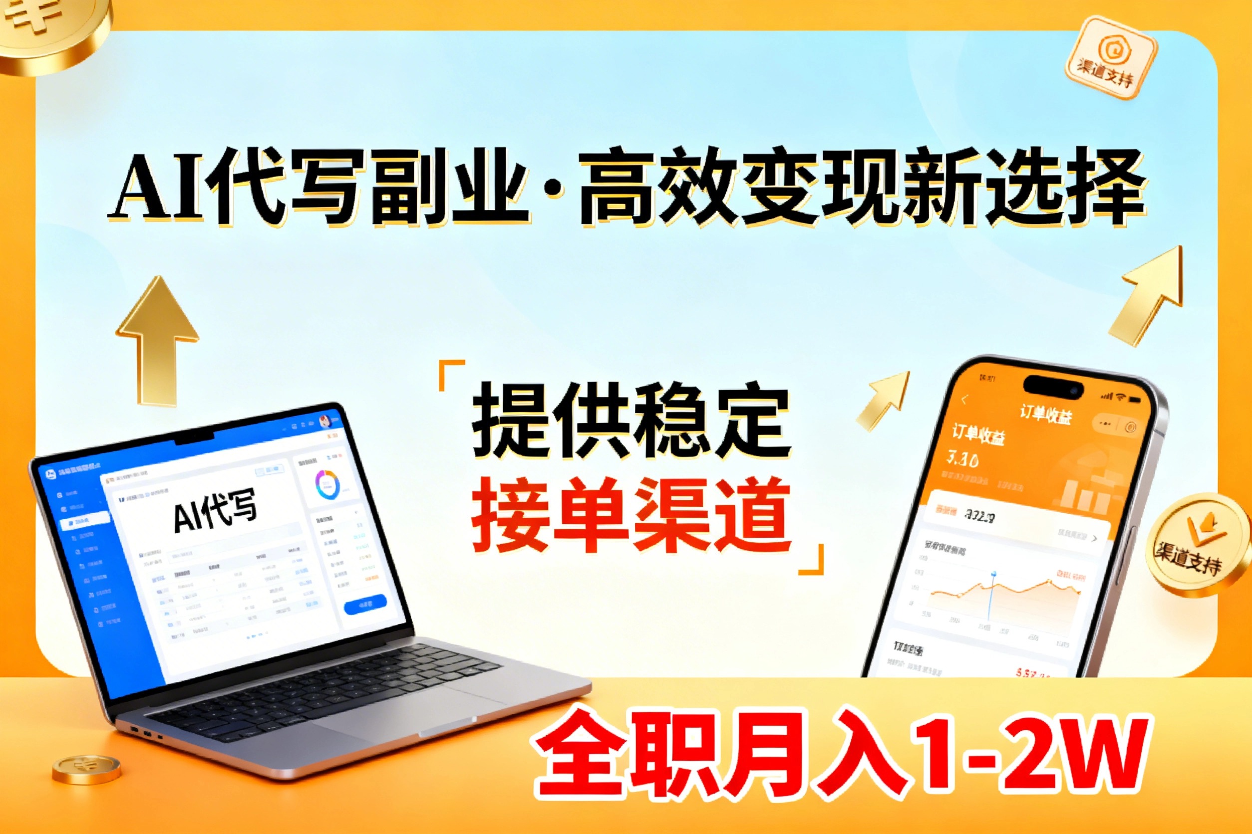 AI代写副业，高效变现，提供渠道，永不失业副业兼职 全职月入1-2W【SOP手册】-自媒小站网创副业站