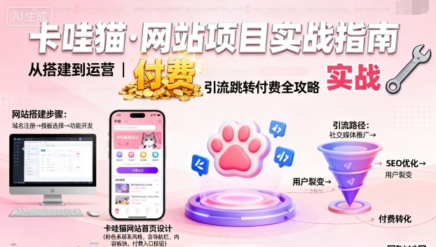 卡哇猫·网站项目，网站搭建与运营以及引流跳转付费-自媒小站网创副业站