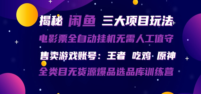 闲鱼三种玩法 全自动电影票 售卖游戏账号 爆品选品库训练营-自媒小站网创副业站