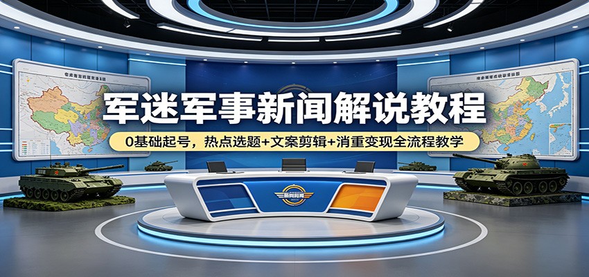 军迷军事新闻解说教程：0基础起号，热点选题+文案剪辑+消重变现全流程教学-自媒小站网创副业站