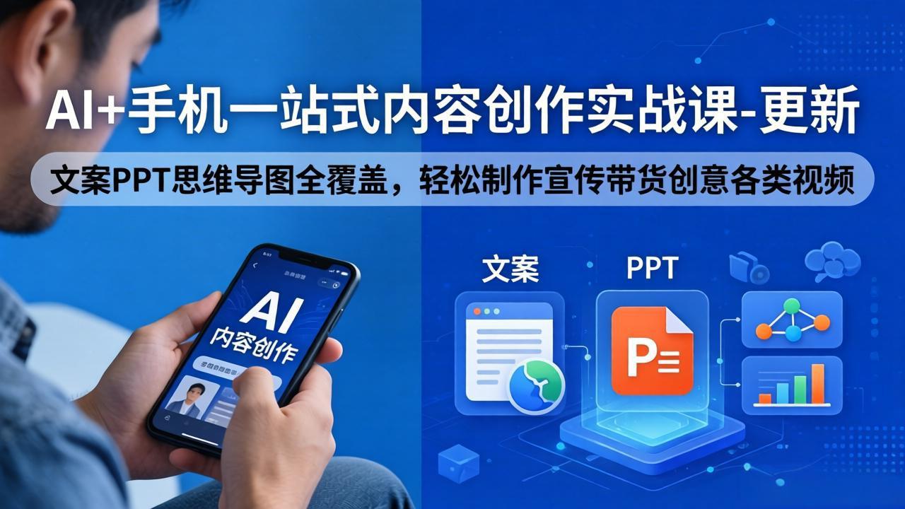 AI+手机一站式内容创作实战课-更新，文案PPT思维导图全覆盖，轻松制作宣传带货创意各类视频-自媒小站网创副业站