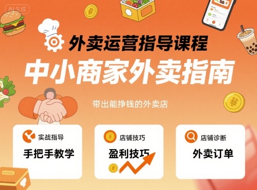 外卖运营指导课程，中小商家外卖指南，手把手带出能挣钱的外卖店-自媒小站网创副业站