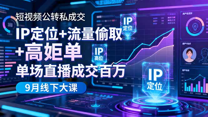 短视频公转私成交9月线下大课，IP定位+流量偷取+高客单，单场直播成交百万-自媒小站网创副业站