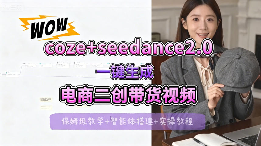 【Coze工作流搭建实操教程】seedance2.0+coze一键生成电商二创带货视频，全流程保姆级教学-自媒小站网创副业站