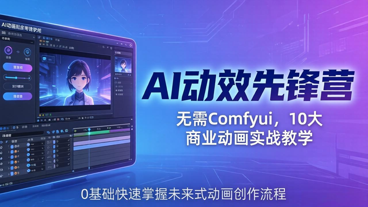 AI 动效先锋营：无需Comfyui，10大商业动画实战教学，0基础快速掌握未来式动画创作流程-自媒小站网创副业站