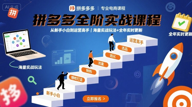 拼多多全阶实战课程，从新手小白到运营高手，海量实战玩法+全年实时更新【2025年9月更新】-自媒小站网创副业站