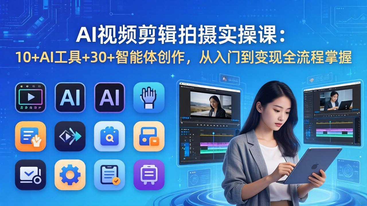 AI 视频剪辑拍摄实操课：10+AI工具+30+智能体创作，从入门到变现全流程掌握-自媒小站网创副业站
