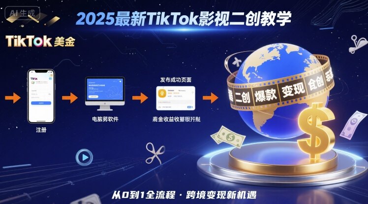 2025年最新TikTok影视二创教学，从注册到发布撸美金全流程，跨境变现新机遇-自媒小站网创副业站