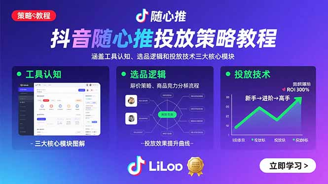 抖音随心推投放策略教程：涵盖工具认知、选品逻辑和投放技术三大核心模块-自媒小站网创副业站